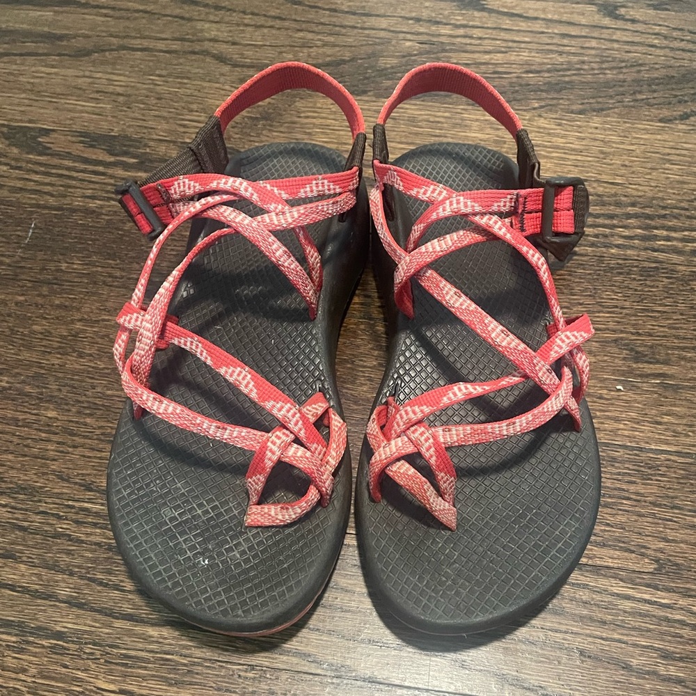 Chaco Women's Sandals with Red Straps and Black Sole